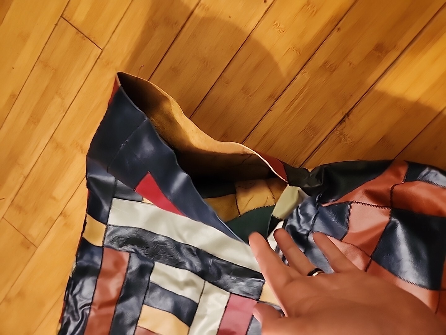 Unique Large Leather Colorful Patchwork Poncho Se… - image 3