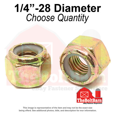 1/4''-28 Grade 8 Nylon Insert Lock Nuts Zinc Yellow Fine Thread (Pick Qty)
