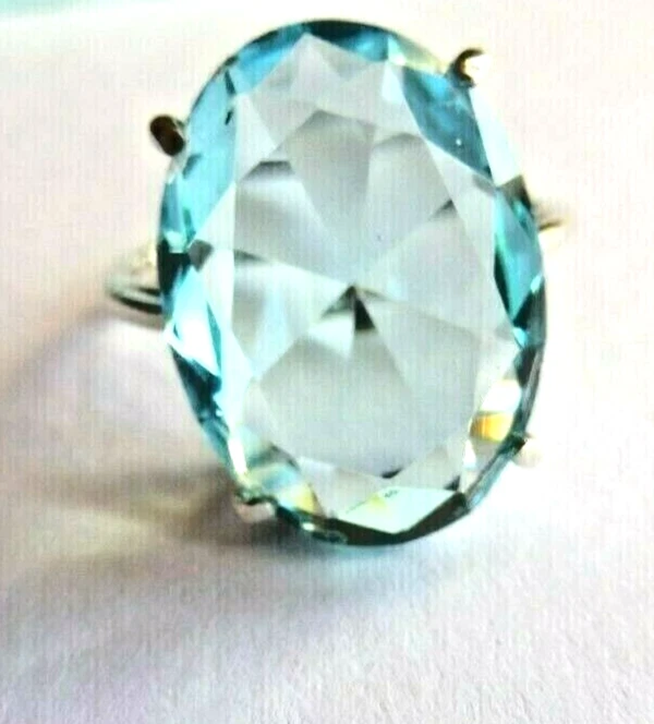 Bague En Aigue-marine Biseautée 17x13x6 Mm - Argent Massif 925 - Taille 58