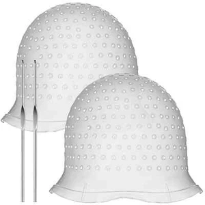 2 Pcs Hair Coloring Highlighting Cap Reusable Silicone Highlight Cap Pull Thr... - Picture 1 of 6