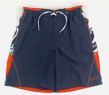 Nike Swim Trunks Men's L Gray Orange Floral Mesh Lined Board Shorts