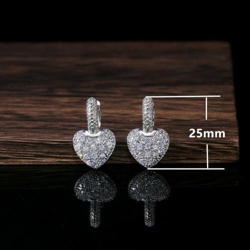 Orecchini pendenti argento cuore grazioso donna matrimonio ragazza cubic regalo natale - Foto 3 di 6