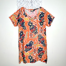 Vintage TOMMY BAHAMA Women's LARGE Pullover Tunic DRESS Cover-up ORANGE Tropical
