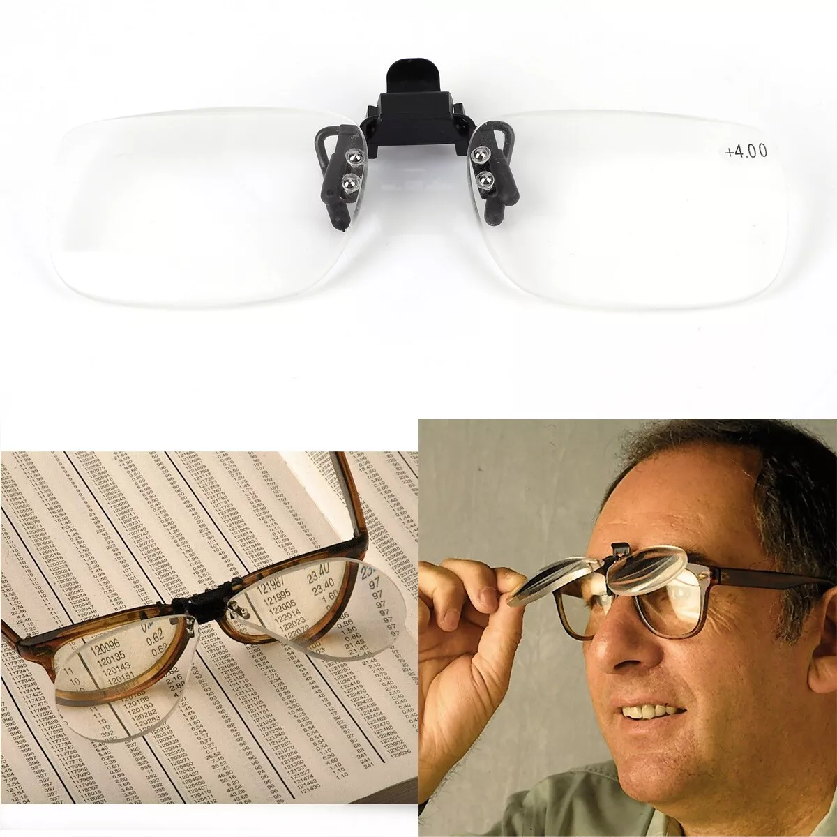 Clip On Flip Up Magnifying Reading Glasses Magnifiers Lenses 2.0 3.0 4.0