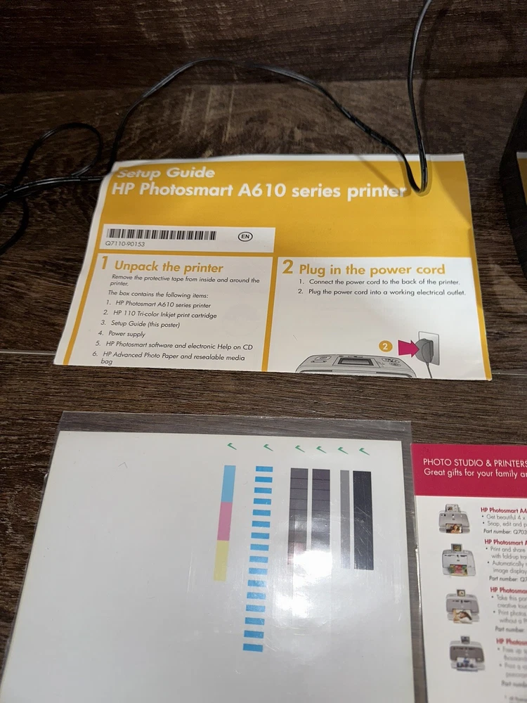HP PhotoSmart A610 Series Photo Printer Bundle  Manual Paper UNTESTED TURNS ON
