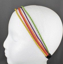 Faux leather 5-strand headband braided elastic stretch Orange Pink Green Purple