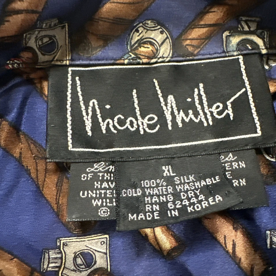 Camisa De Colección Nicole Miller Hombres Extra Grande Azul Seda Cigarro AOP Cantidades Limitadas Foto 2 de 4