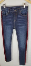 Vigoss Mid Rise Super Skinny Dark Wash Jeans Womens 27 Gothic Red Velvet Stripe