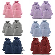 25 50 100 Wedding Hessian Burlap Jute Favour Gift Bags Jewelry Drawstring Pouch 