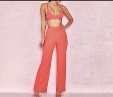 House Of cb Coral Pink Rowena Ribbed Pants XS