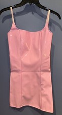 Womens 0 Pink Patent Vinyl Dress, Sleeveless Barbie Outfit, NEW Distressed