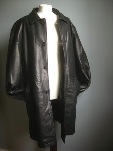 WARM LEATHER OVER COAT XL 46 48 trench black real soft TIBOR THERMOLITE padded - Picture 17 of 21
