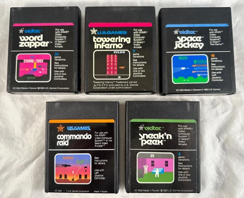 Lot of 5 Atari 2600 Commando Raid, Sneak'n Peek, Space Jockey, Word Zapper + BGH