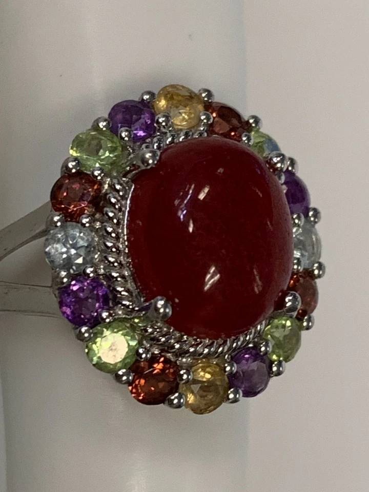 ANILLO DE PLATA ESTERLINA MUTI PIEDRAS PRECIOSAS #BXX Foto 2 de 4