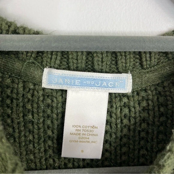Janie and Jack Size 5 Cotton Cable Knit Olive Green Sweater KB - Image 4 of 4