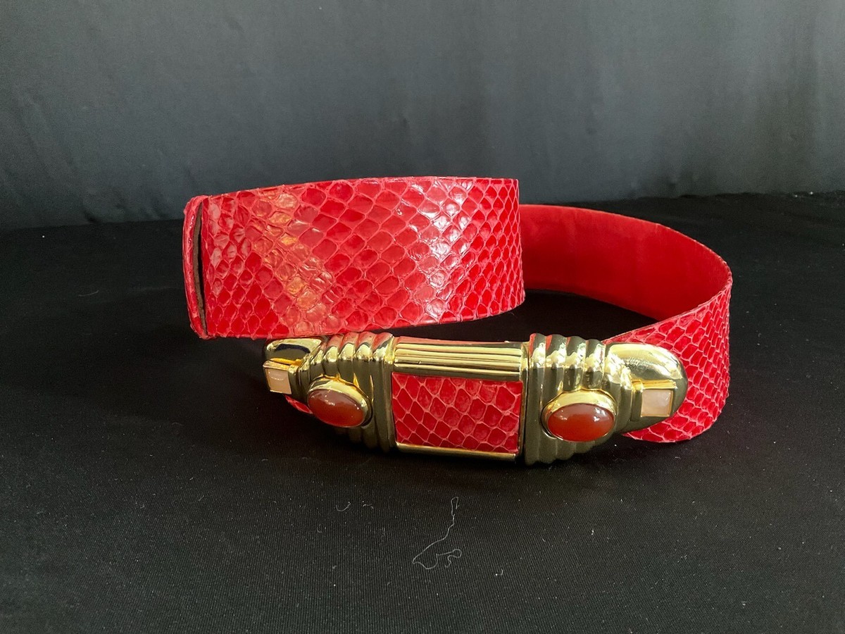 JUDITH LEIBER RED SNAKESKIN GEMSTONE BELT W/DUSTBAG | eBay display picture 1