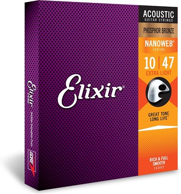 Elixir 16002 Phosphor Bronze Akustikgitarrensaiten mit NANOWEB-Beschichtung 010-.047