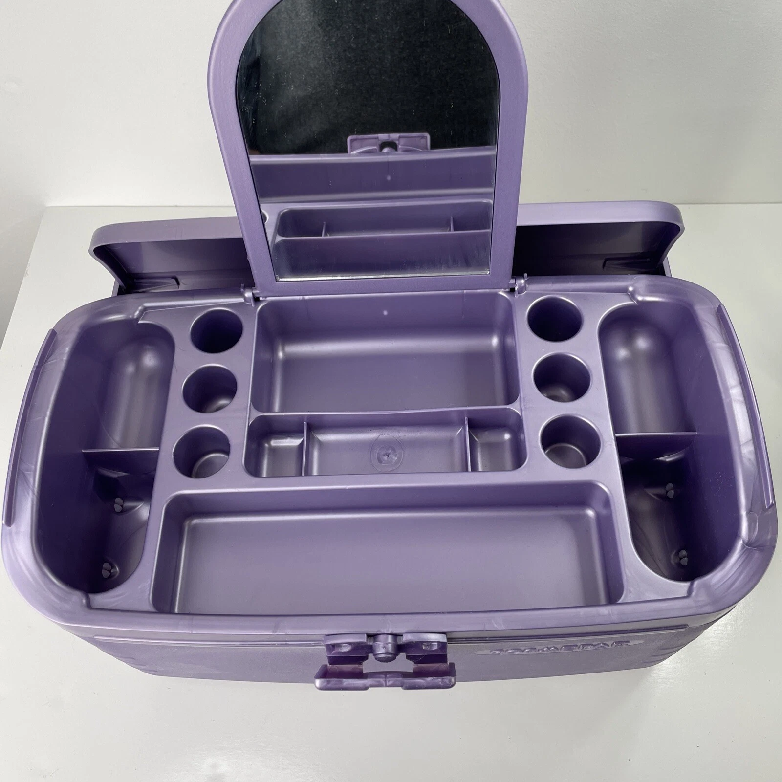 CosmePak Plastic MakeUp Organizer Travel Case w/ Mirror - Storage Box Purple