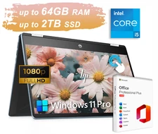 HP  2-in-1 X360 Laptop 14 FHD Touch Intel i5 Upto 64GB RAM 2TB SSD Pro Office