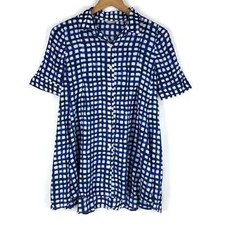 11.1 Tylho Anthropologie Womens Tunic Adanne Blue  White Gingham Windowpane XS