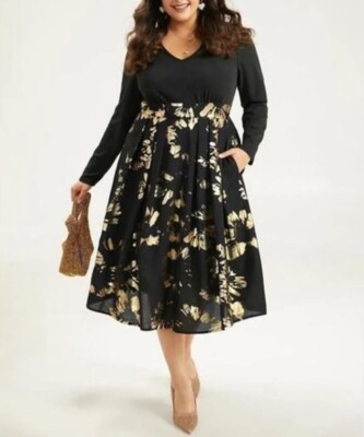 Bloomchic Gold Flower Patchwork Pleated Dress with Pockets Gold & Black 14 16 1X | eBay Bloomchic Gold Flower Patchwork Pleated Dress with Pockets Gold & Black 14 16 1X | eBay
