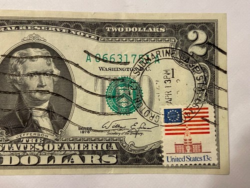 1976 $2 bill. Postmarked "Groton Ct. Submarine Base Station" AU condition - Picture 3 of 6