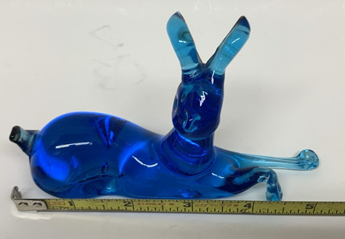 VTG 70's Pilgrim Art Glass Aqua Blue 3 1/8" x 5" Resting Deer Figurine 6.543oz - Picture 4 of 6