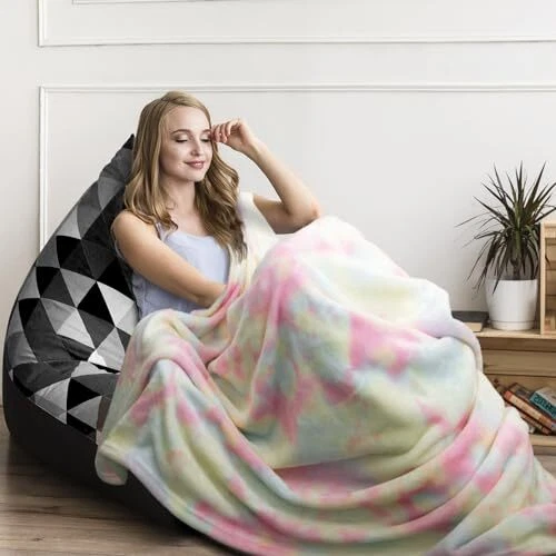 Manta para Sofá, Colorido Lindo Vellón (50x60 IN) Tie Dye Arco Iris Foto 3 de 4