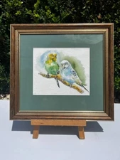 ORIGINAL WATERCOLOR ARTWORK of a parrot framed