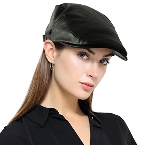 9271 Pu Leather Flat Ivy Hats For Women Plain Feminine Newsboy Cap Vintage New York Hat Co. | Vintage 1900 Leather Ivy Cap – Village  main image 2