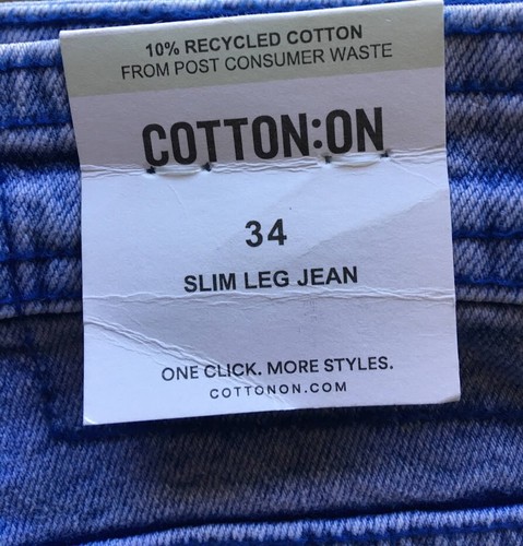 COTTON :ON Men's Slim Leg Jeans Size 34 Tour Blue Color - Picture 4 of 6