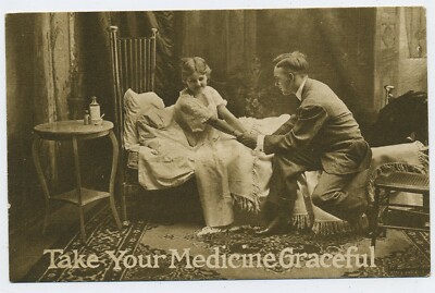 Arzt zur Dame ''Nimm deine Medizin anmutig'' Vintage Postkarte S9