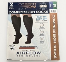 Copper Fit Elite Compression Socks 2 Pack L/XL  Easy On/Off, Circulation Support