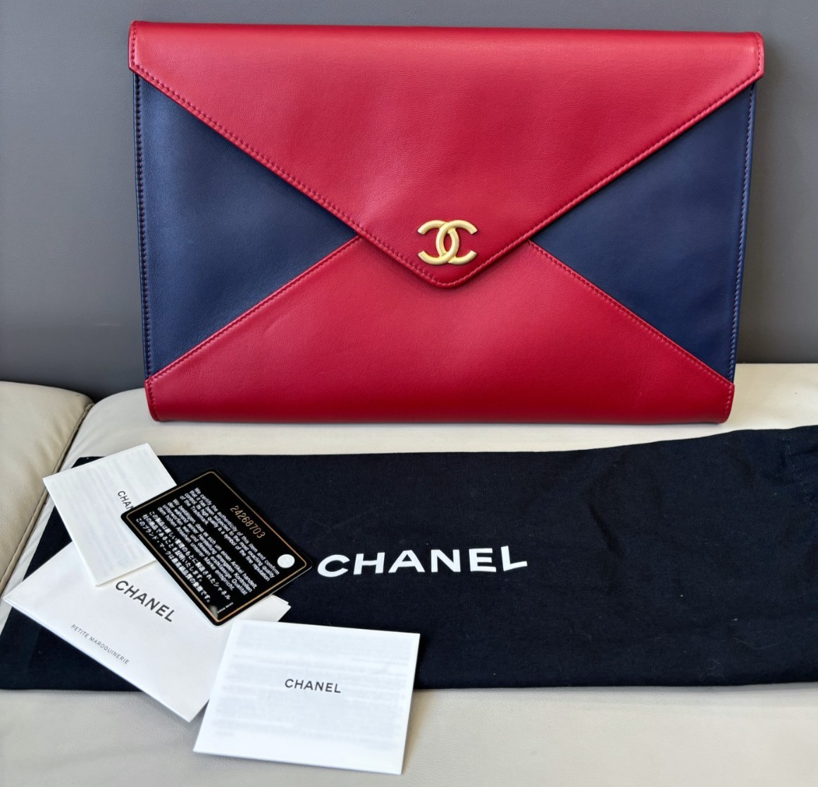 Chanel Colorblock Envelope Bag Clutch Bag Red Navy Blue Women | eBay