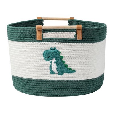 Large Blanket Basket 35L Cotton Rope Basket with Wooden Handles Woven Baskets...