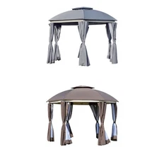 Outsunny 12' x 12' Round Outdoor Patio Gazebo Canopy with 2-Tier Roof