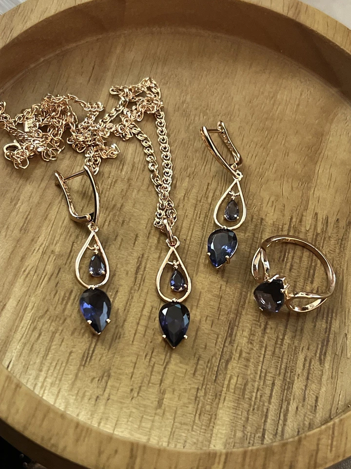 "Nuevo conjunto de joyas de amatista natural enchapado en oro rosa de 14k para mujer anillo 8 collar 22""" Foto 4 de 4