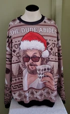 THE BIG LEBOWSKI THE DUDE ABIDES CHRISTMAS SWEATER  SHIRT * XXL * TAN *