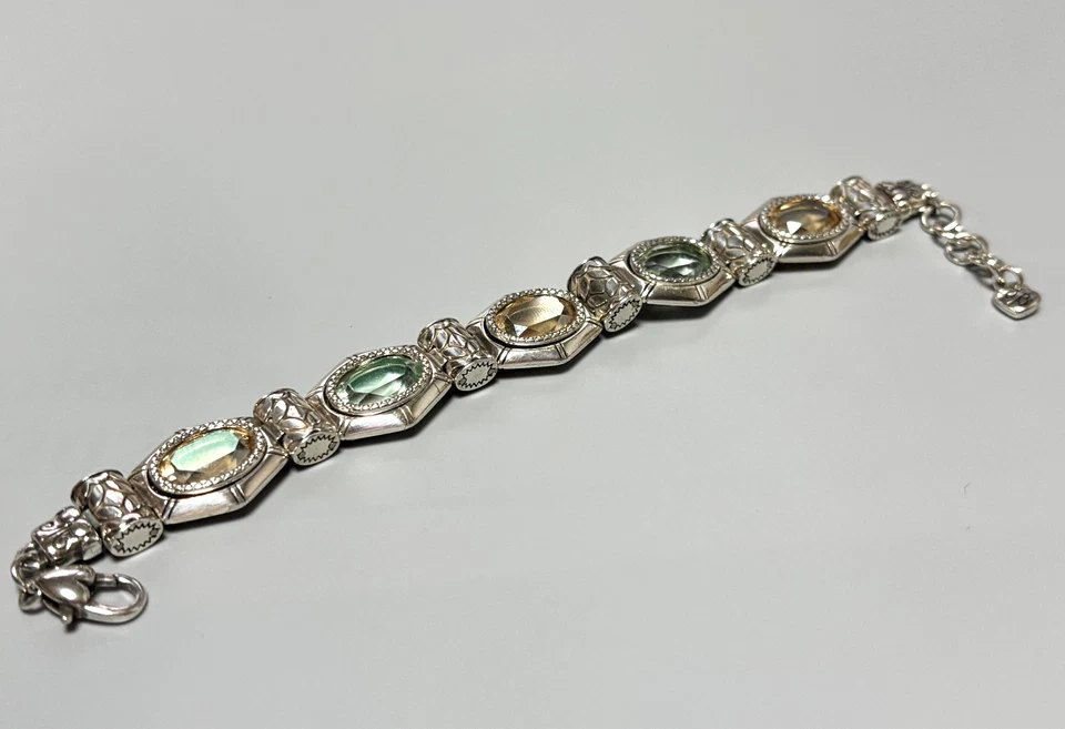 Brazalete Gema Brighton "CLARITA" Plata con Piedras Verdes y Amarillas 7" a 8" Pesado!! Foto 4 de 4