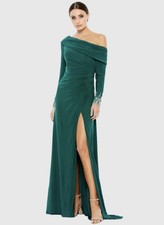 Mac Duggal $398 Green Beaded Cuff Drop Shoulder Faux Wrap Gown NWT 12