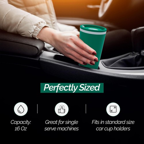 Cone 16oz Insulated Travel Mug with Handle, Double Wall, Slide-Closure Lid, B... - Picture 7 of 7