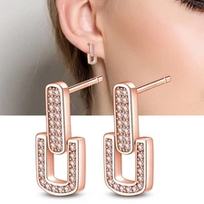 KUNSIR 925 Sterling Silver Rose Gold Square Clasp Stud Earrings Women Jewelry