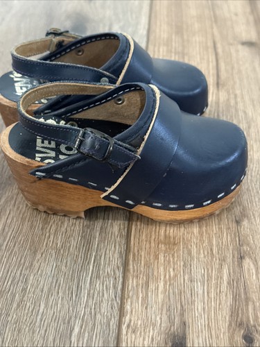 Sven Swedish Clogs Sling Strap Navy Blue Leather Child Kids Girls Kids Size?? - Picture 7 of 16