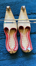 Beige Leather Indian Jutti Shoes, Embroidered Pointed-Toe, Unisex Adult