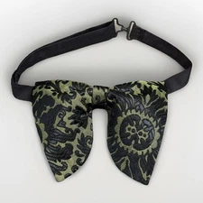 Handmade Oversized Green Black Brocade Bow tie Vintage style 70`s Wedding Prom