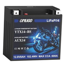 Lithium Motorcycle Battery 12V 8Ah 600CCA LiFePO4   Powersports YTX14-BS