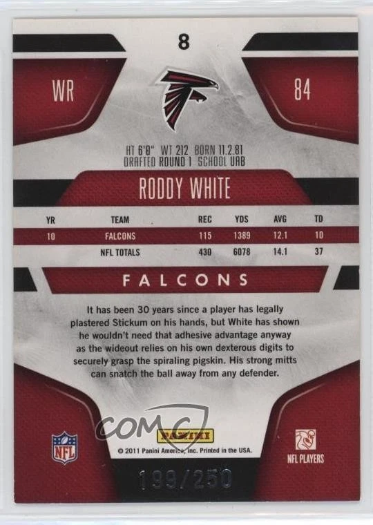 2011 Certified Mirror Red /250 Roddy White #8 - Image 2 of 2