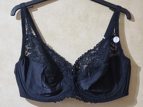 Full Cup Bra. Underwired. Black. 40E. Ditsy Dot & Lace. TU. Adjustable Straps.