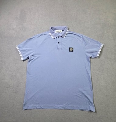 Stone Island Polo Shirt Mens XL Light Blue Slim Fit Stretch Compass Logo Patch
