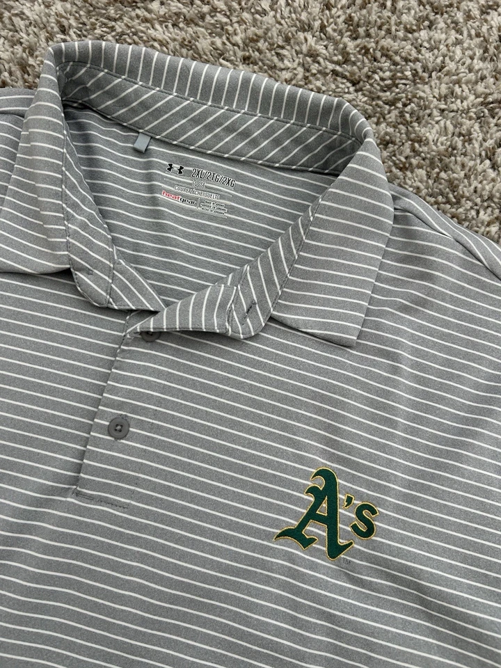 Under Armour Mens 2XL MLB Oakland A's Baseball Stretch Golf Polo Shirt - Image 2 of 4